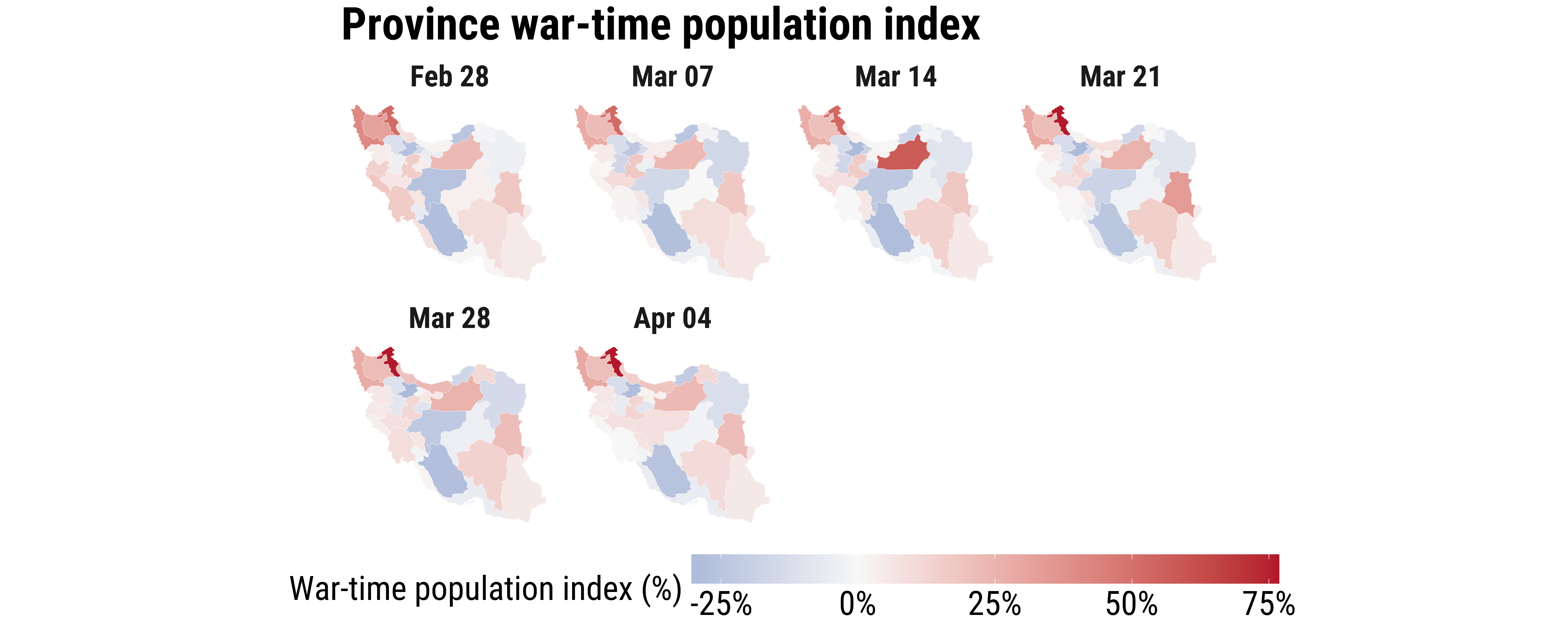 Provincial war-time population index maps for key dates in the reporting period.