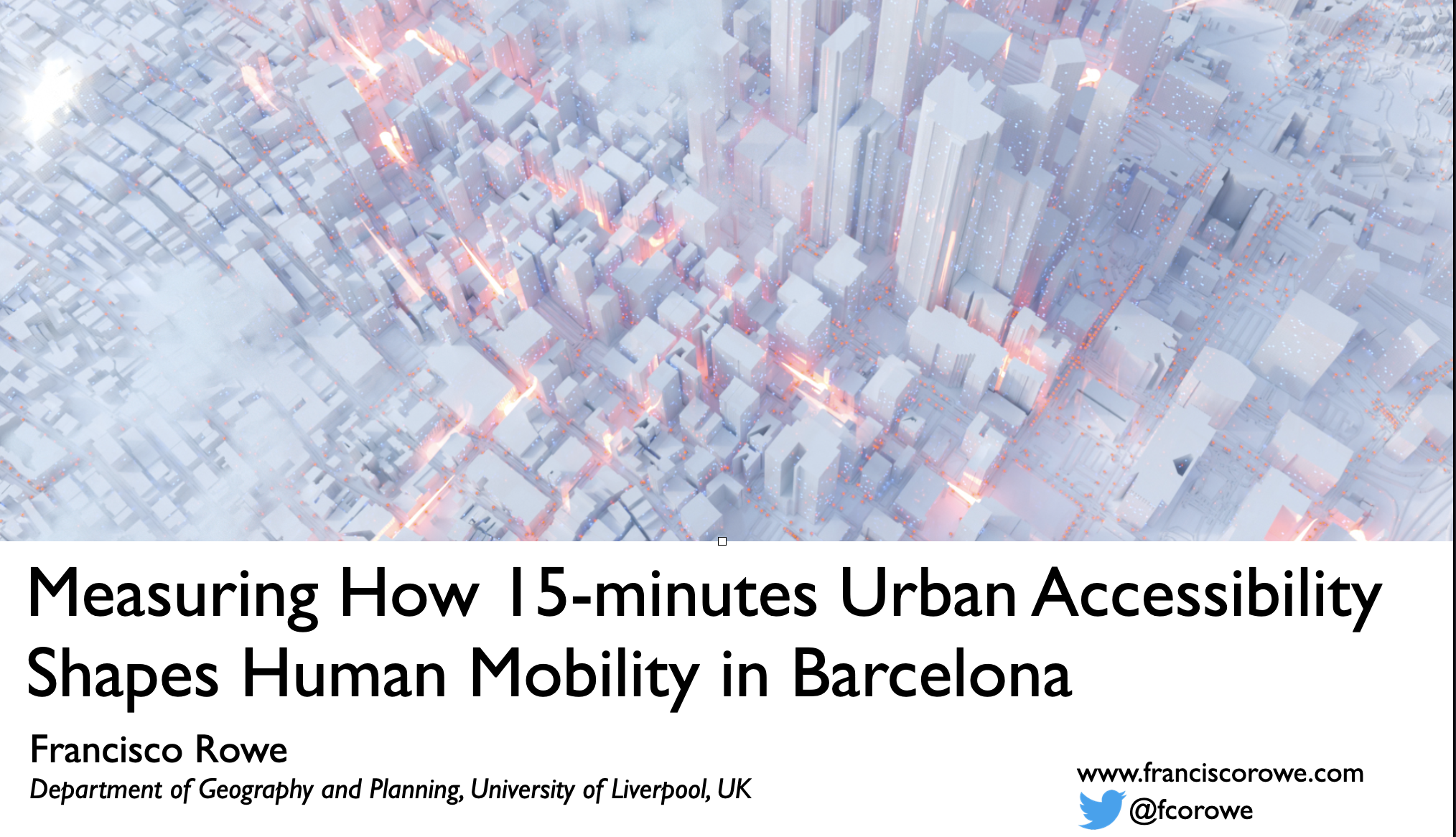 Talk image: Measuring How 15-minutes Urban Accessibility Shapes Human Mobility in Barcelona