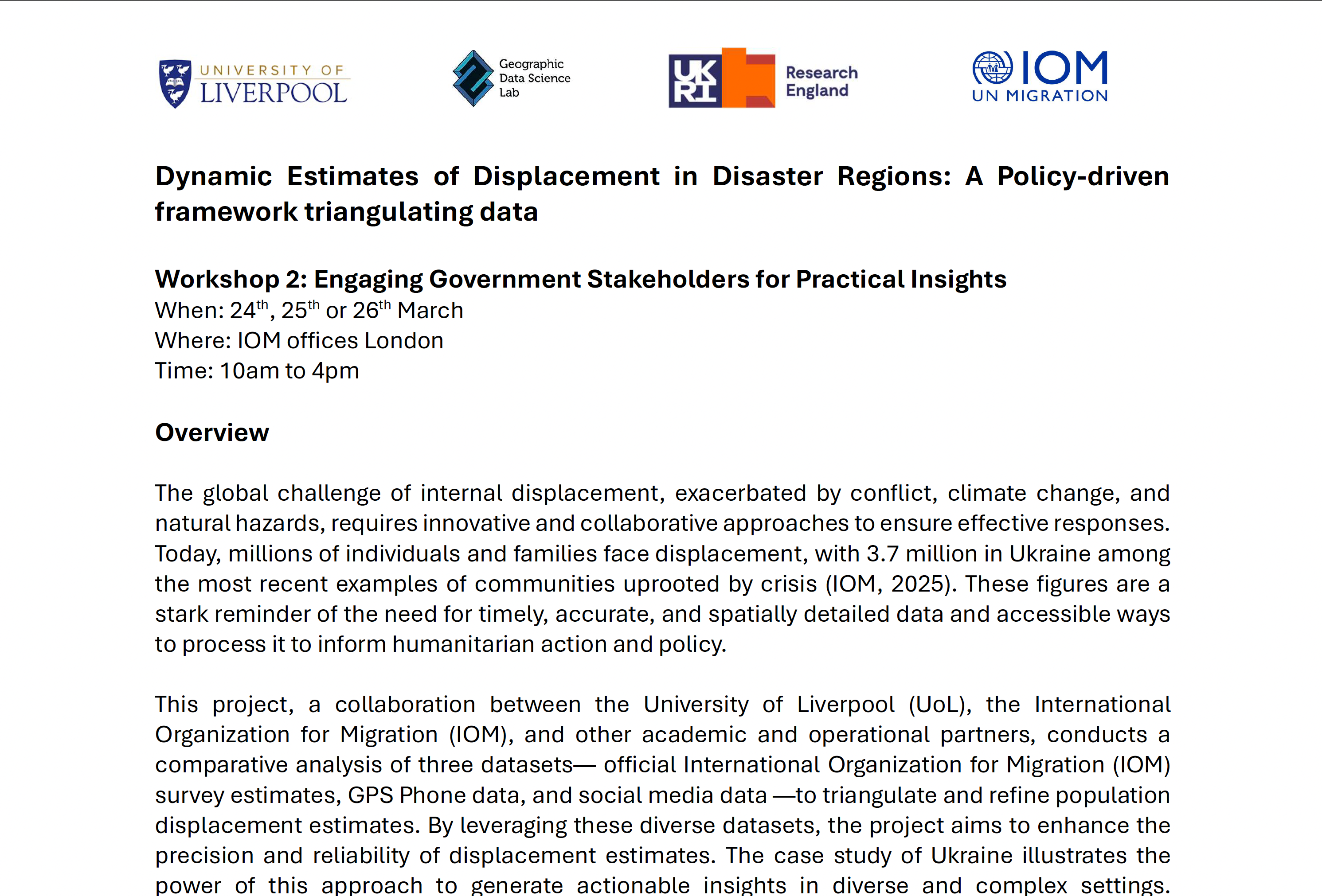 Talk image: Dynamic Estimates of Displacement in Disaster Regions